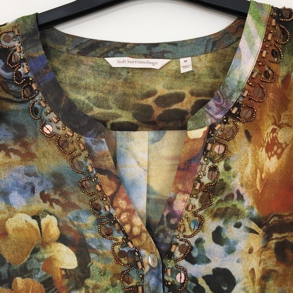 Soft Surroundings Boho Med Orange Multi Popover Embellished Beaded Tunic - Picture 3 of 16